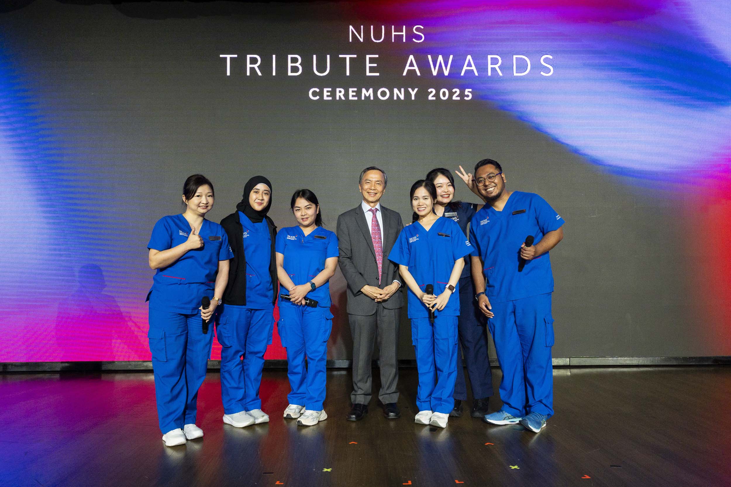 Nurses with Mr Hsieh Fu Hua at NUHS Tribute Awards Ceremony 2025